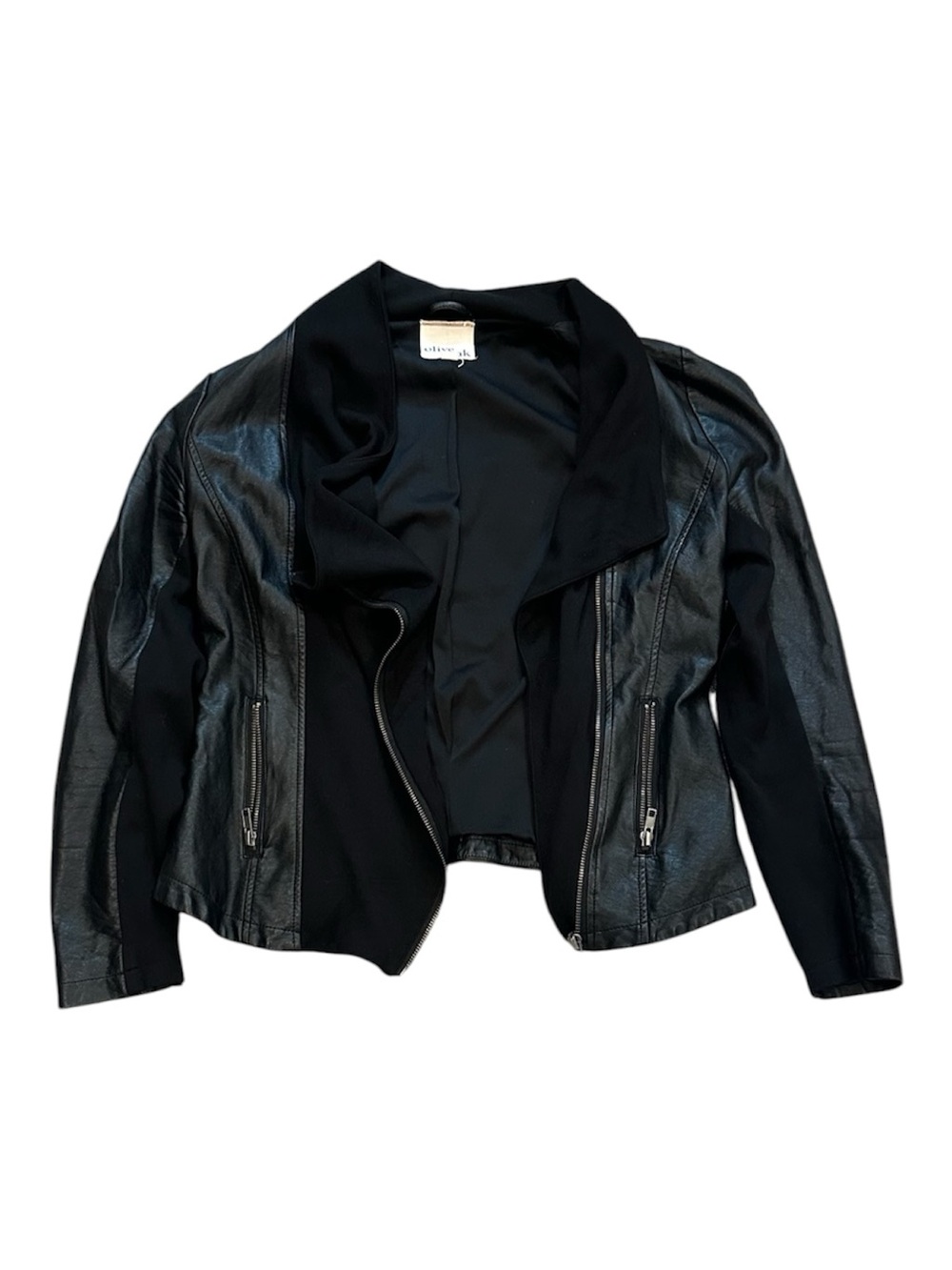 Olive & Oak Black Faux Leather Open-Front Jacket